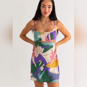 Y&I Vibrant Abstract Spaghetti Strap Mini Dress Small NWT (5748)